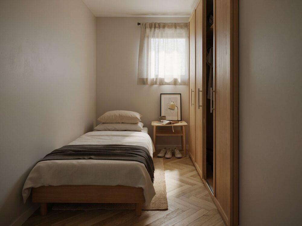 aranżacja wąskiej sypialni